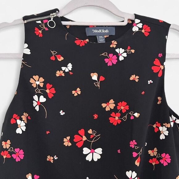 ModCloth Twee Floral Shift Dress – Full Side Zipper & Shoulder Zip Detail XS - Picture 5 of 7